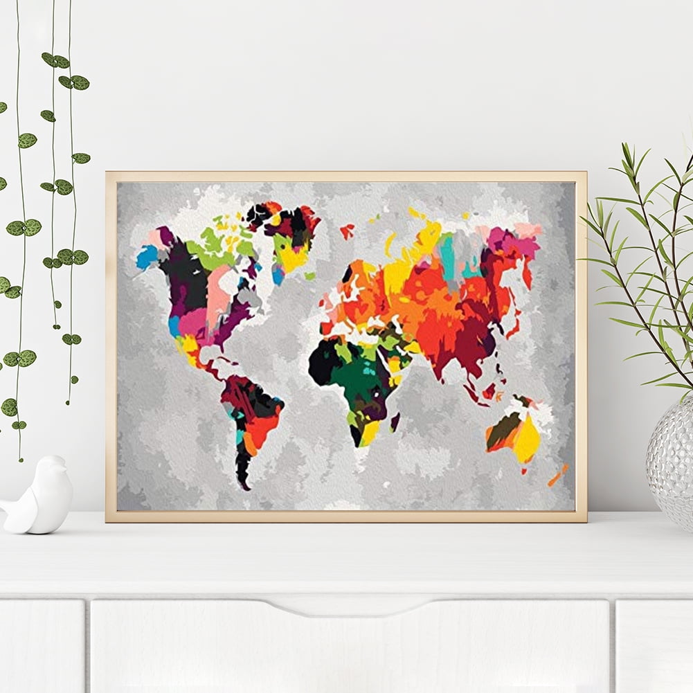 Paint By Numbers Map Funnybeans World Map Oil Painting By Numbers Canvas Wall Drawing Kits Diy  Home Decor - Walmart.com
