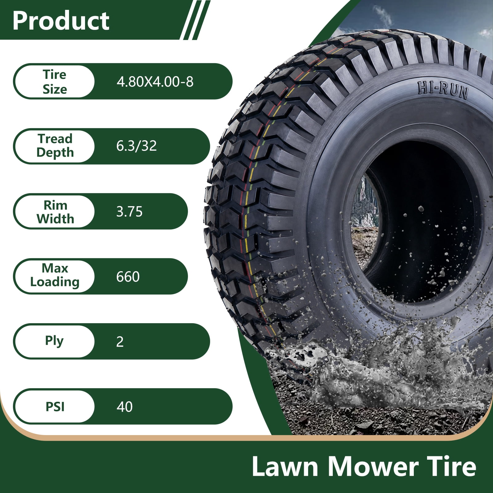 Hi-Run SU12 4.80/4.00-8 2PR Light Duty Lawn and Garden Tire