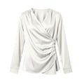 thumbnail image 4 of Women's French-Inspired Satin Blouse, Cross Front V Neck Slim Fit Long Sleeve Top, Elegant Work Office Shirt and Casual Date Night T-Shirt for Women White XL, 4 of 4