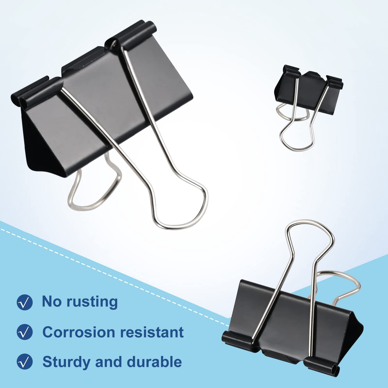 Binder Clips Paper Clamps Assorted Sizes, Metal Paper Binder Clip, Black Binding Paperwork Clamp Bulk, School Teachers Office Supplies