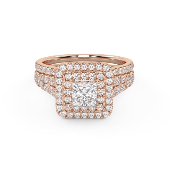 AFFY Double Halo Bridal Ring Set for Women Princess and Round Cut Lab Created Moissanite Engagement Wedding Ring in 10K Solid Rose Gold Size-10