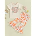 thumbnail image 2 of Suealasg 2Pcs Toddler Girls Clothes 6M 1T 2T 3T 4T Short Sleeve Letter Print T-Shirts+Flower Print Flare Pants Kids Girl Summer Outfits, 2 of 9