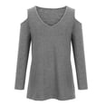 thumbnail image 4 of LEAVINGSUO Long Sleeve Shirts for Women, Fall Womens Tops Women V-Neck Sleeve Off Shoulder Sleeve Loose T-Shirt Blouse Pullover Tops, 4 of 8