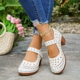 thumbnail image 2 of Rokment Women's Vintage Chunky Block High Heels Mary Jane Dressy Sandals Trendy Casual Hollow out Leather Closed Toe Ankle Strap Ballet Flat Dress Pumps Shoes Summer Fall White Size 9, 2 of 7