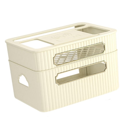 Router Storage Box Space Saving Storage Rack Router Organizer Router Organization Bracket Cable Management Box for Living Room Home Decor Bedroom , Beige 2 Tier