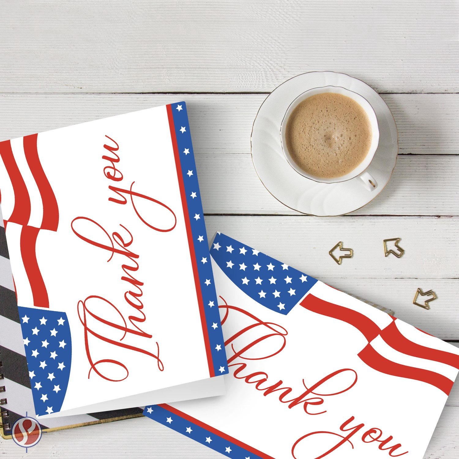 Patriotic Thank You Cards with Envelopes, American Flag July 4th USA Greeting Cards | A2 Size – 4.25 x 5.5” Cards When Folded | 80lb (216gsm) Cardstock | 25 Cards and 25 Envelopes Per Pack