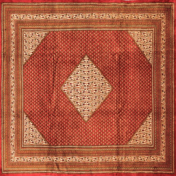 Ahgly Company Indoor Square Medallion Orange Traditional Area Rugs, 5' Square