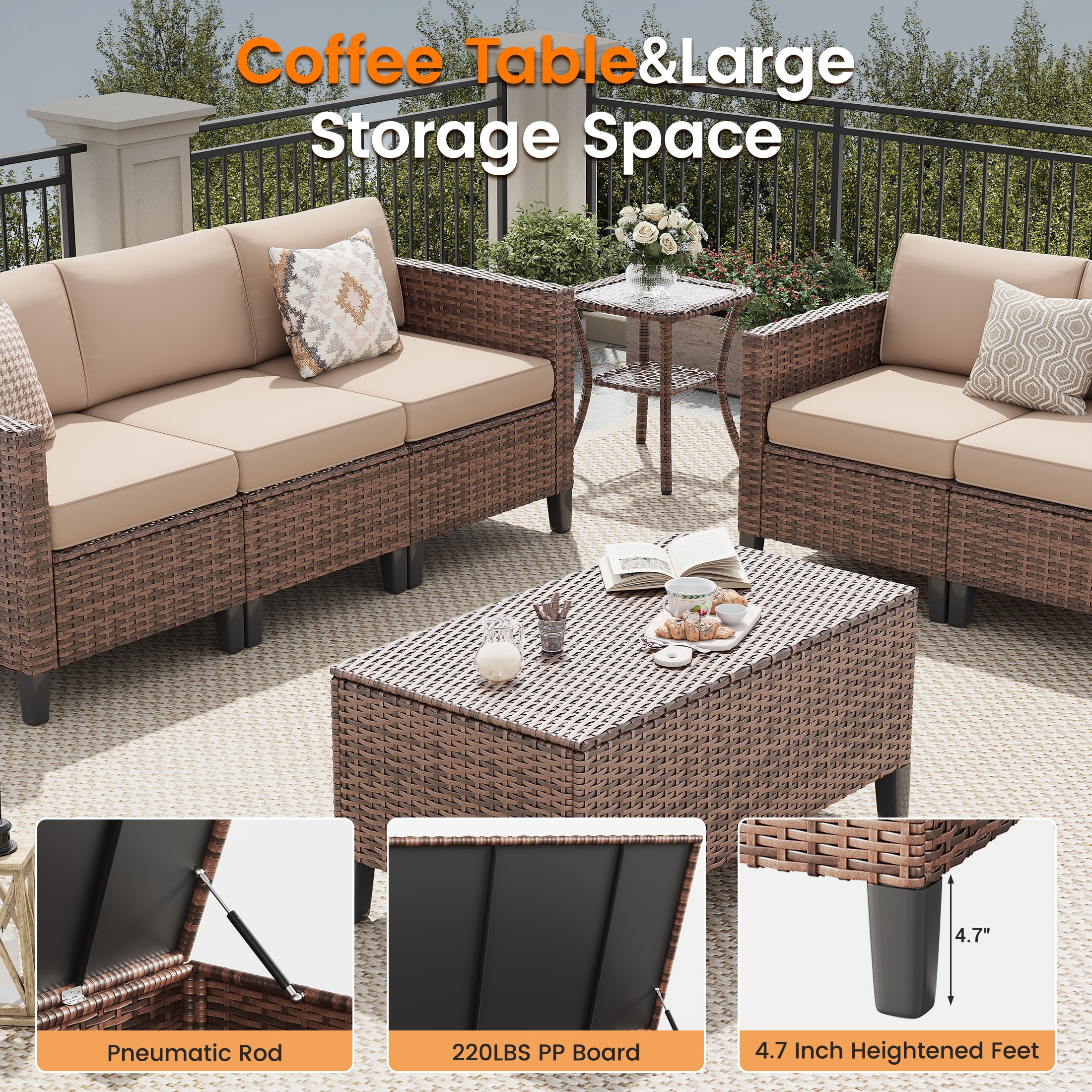 POTEBAN Patio Set, 7 Pieces Outdoor Furniture Sets with Rocking Swivel Chairs, Wicker Rattan, Waterproof Covers for Backyard