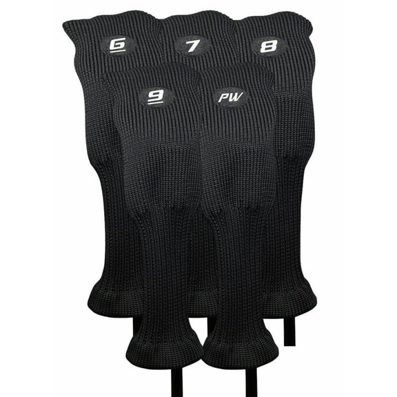Majek All Hybrid Head Cover Golf Club Black Sleek Tight Fit Headcover Set 6-PW Acrylic Head Covers 6 7 8 9 PW Easy to See Large White Embroidered Numbers