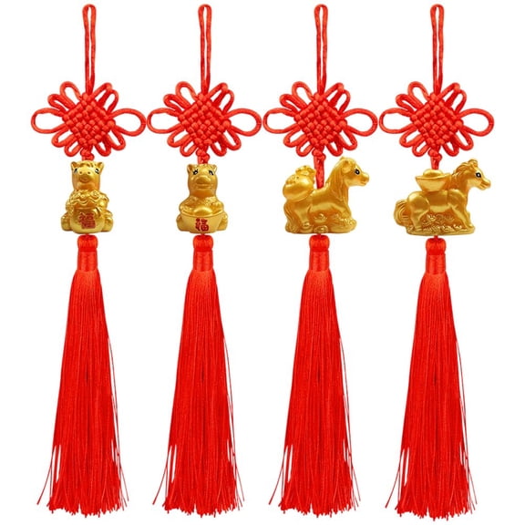 4 Pcs Chinese New Year Decorations 2026 Year of The Horse Feng Shui Hanging Pendants Chinese Knot Lucky Ornaments for Spring Festival New Year Decoration
