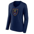 thumbnail image 2 of Women's Navy Real Salt Lake Official Logo Long Sleeve V-Neck T-Shirt, 2 of 3