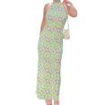 thumbnail image 4 of SAYOO Robes d'Été pour Femmes Demi-Adulte Ajustée Imprimée Col Montant Épaule Fendue Robe Dos Nu Chaude Robe de Plage Sans Manches Sexy Sans Bretelles Rétro Fendue, 4 of 9