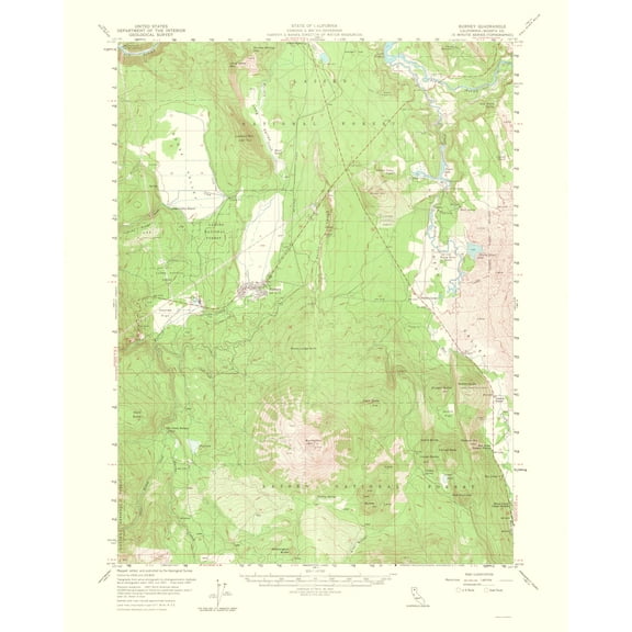 Topographical Map - Burney California Quad - USGS 1964 - Vintage Wall Art