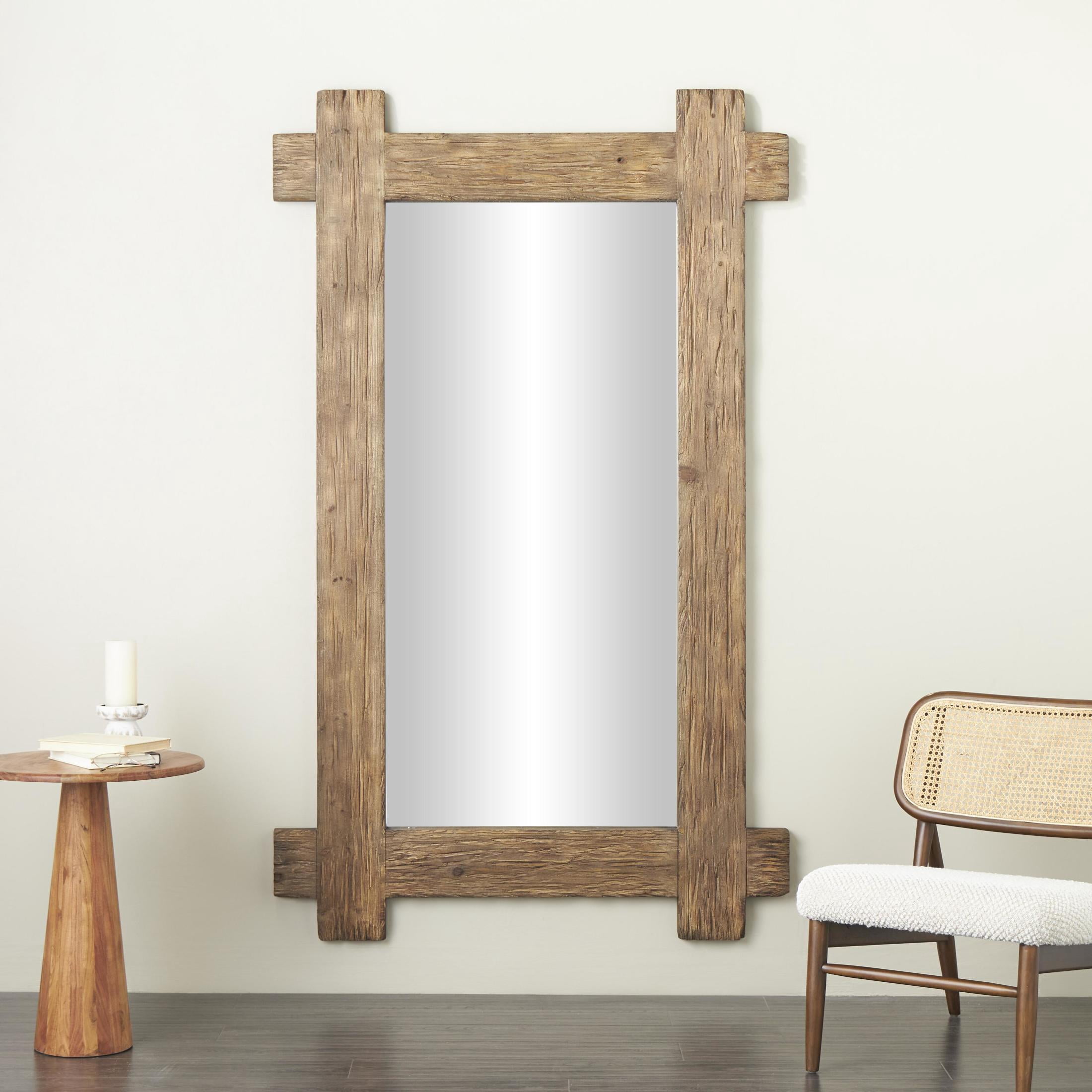 DecMode 48" x 78" Brown Wall Mirror with Extended Frame and Natural Wood Grain and Texture