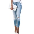 thumbnail image 3 of zuwimk Womens Jeans,Women Button Fly High Rise Distressed Ripped Skinny Denim Jeans Light Blue,XL, 3 of 5