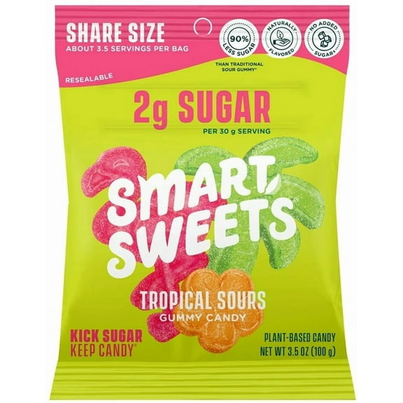 Smart Sweets Soft Chewy Candy Tropical Sours Bag 3.5 oz