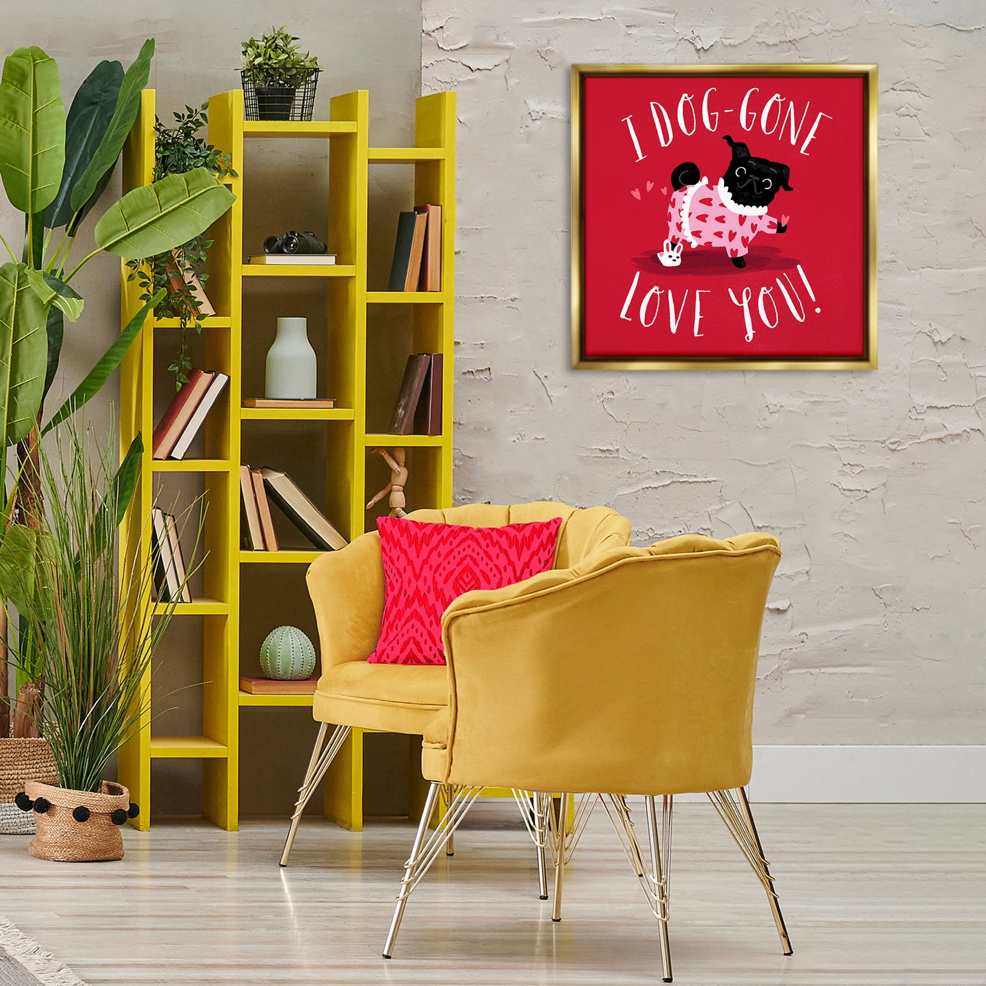 Stupell Industries Dog-Gone Love You Animals Painting Gold Floater Framed Canvas Art Print Wall Art, 25 x 25