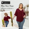 thumbnail image 2 of Bukemao Women's Plus Size 3/4 Length Sleeve Top – Dressy Casual Blouse with Ruffle V Neck Shirt, 2 of 9