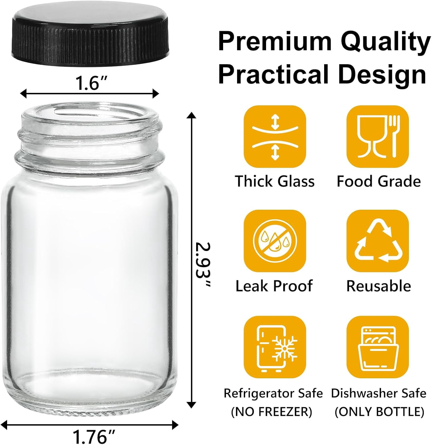 TT - 28 Pack 2oz Glass Shot Bottles with lids - Small Clear Jars for Ginger, Wellness Shots, Juice, Whiskey - Travel mini Reusable Wide Mouth bottles- Leakproof, Dishwasher Safe