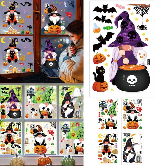 BESEW7 Halloween Window Clings Stickers, Static Spooky Glass Decals for Party Decorations, Reusable Wall Stickers for Outdoor Haunted House Thanksgiving Fall Decor