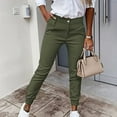 thumbnail image 2 of Ediodpoh Women Workout Casual Pants High Waist Solid Color Fitness Pocket Leggings Cropped Womens Pants Army Green XXL, 2 of 9