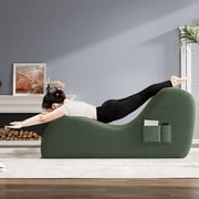 Yoga Curve Chair, Corduroy Yoga Chaise Lounge Chair for Adults, With Lumbar Pillow, Side Pocket, Ottoman, Modern Yoga Couch for Stretching and Relaxation, Green
