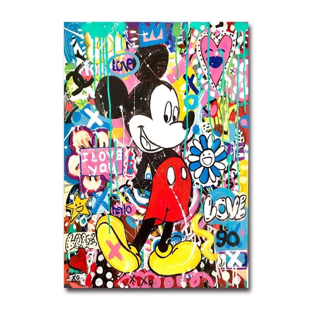 Disney Graffiti Canvas Poster Pop Fashion Style Mickey Mouse Donald Duck Home Wall Art Painting Prints Living Room Decor Murals90X130cm Unframed Gao Jinjia LED