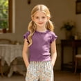 thumbnail image 4 of SNKSDGM Baby Girls' Ruffle Trim Short Sleeve Top, Solid Color Lettuce Edge Basic Tee Comfortable Fit Cropped for Summer & Year-Round Layering Purple 9-12 Months, 4 of 4