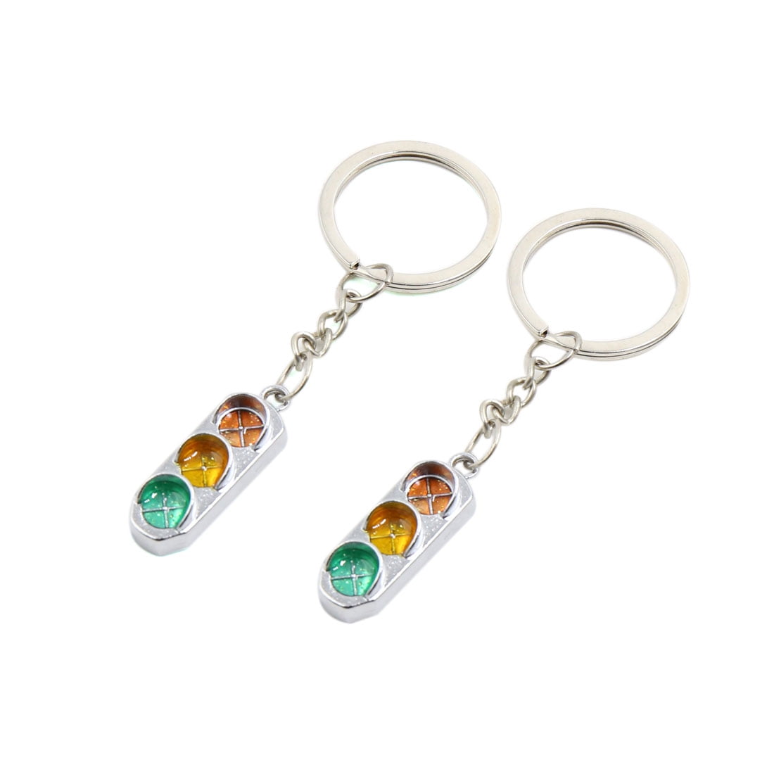 2 Pcs Silver Tone Metal Traffic Light Design Car Key Ring Chain Keyfob
