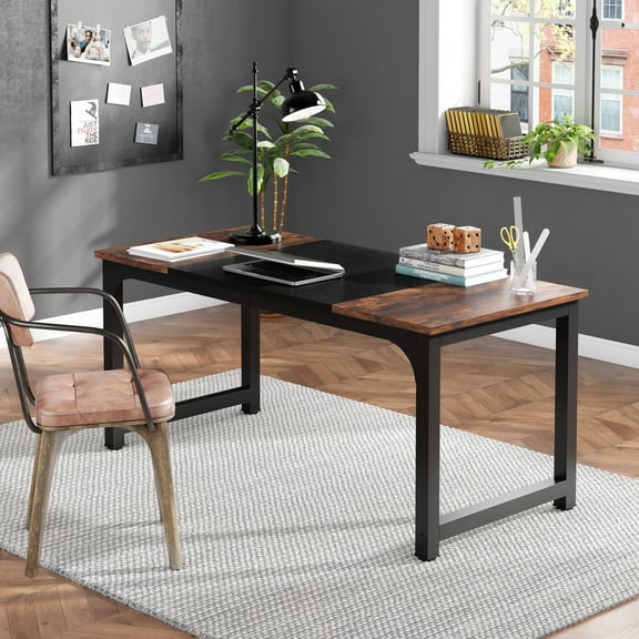 Tribesigns Adult Modern Executive Office Furniture Contemporary and Durable Desk, Rustic Brown/Black