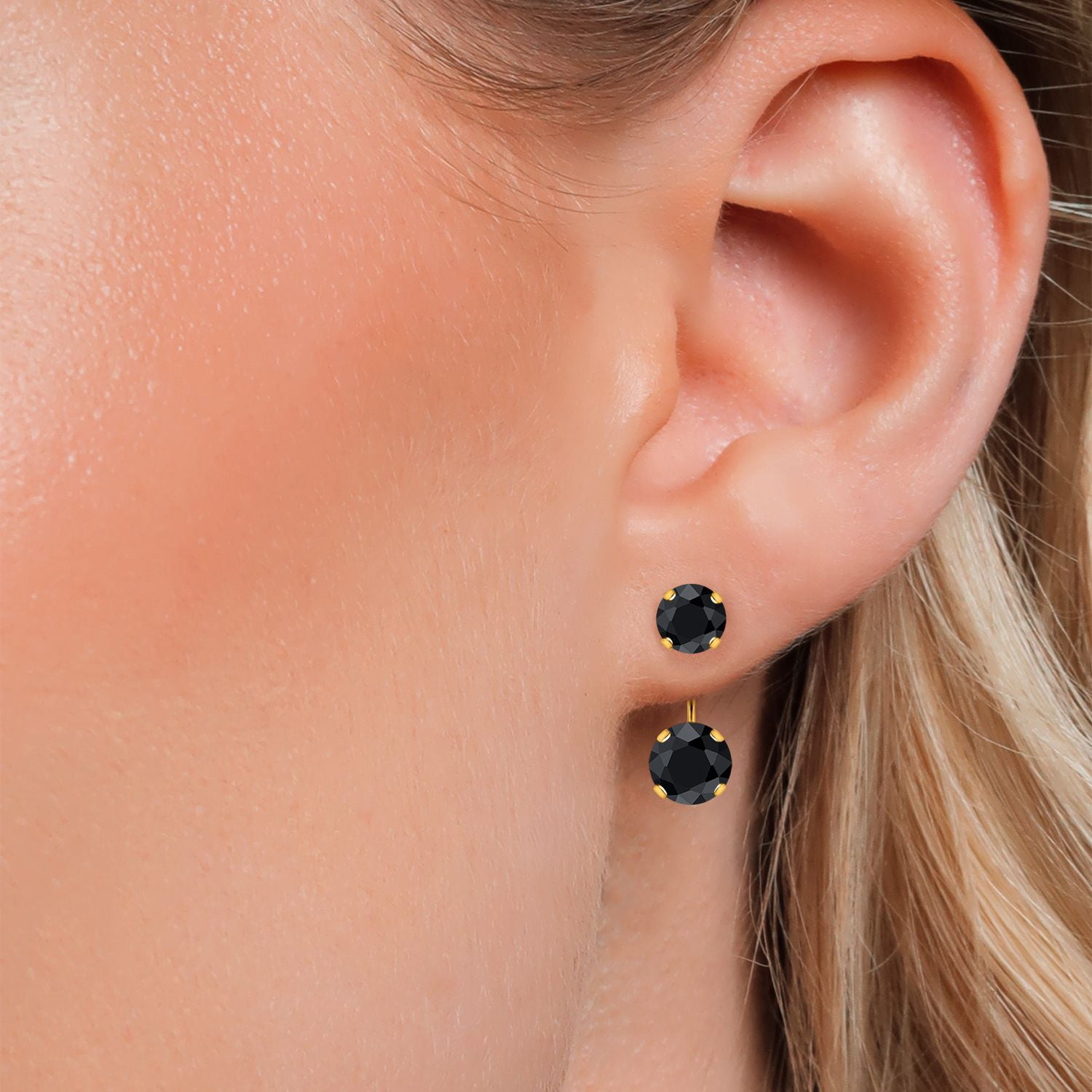 Gem Stone King 14K Yellow Gold Black Sapphire Stud Earrings for Women | 3.68 Cttw | Gemstone September Birthstone | Round 6MM