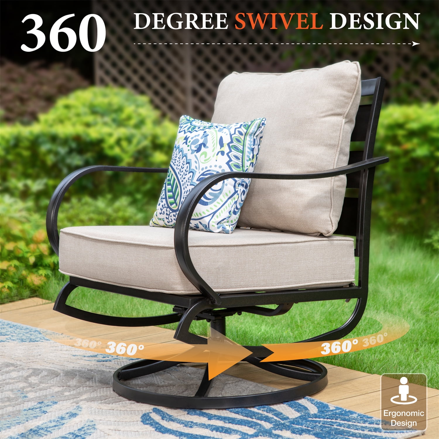MF Studio 5-Seater Patio Conversation Set Metal Outdoor Furniture with Swivel Chair Sofa Beige