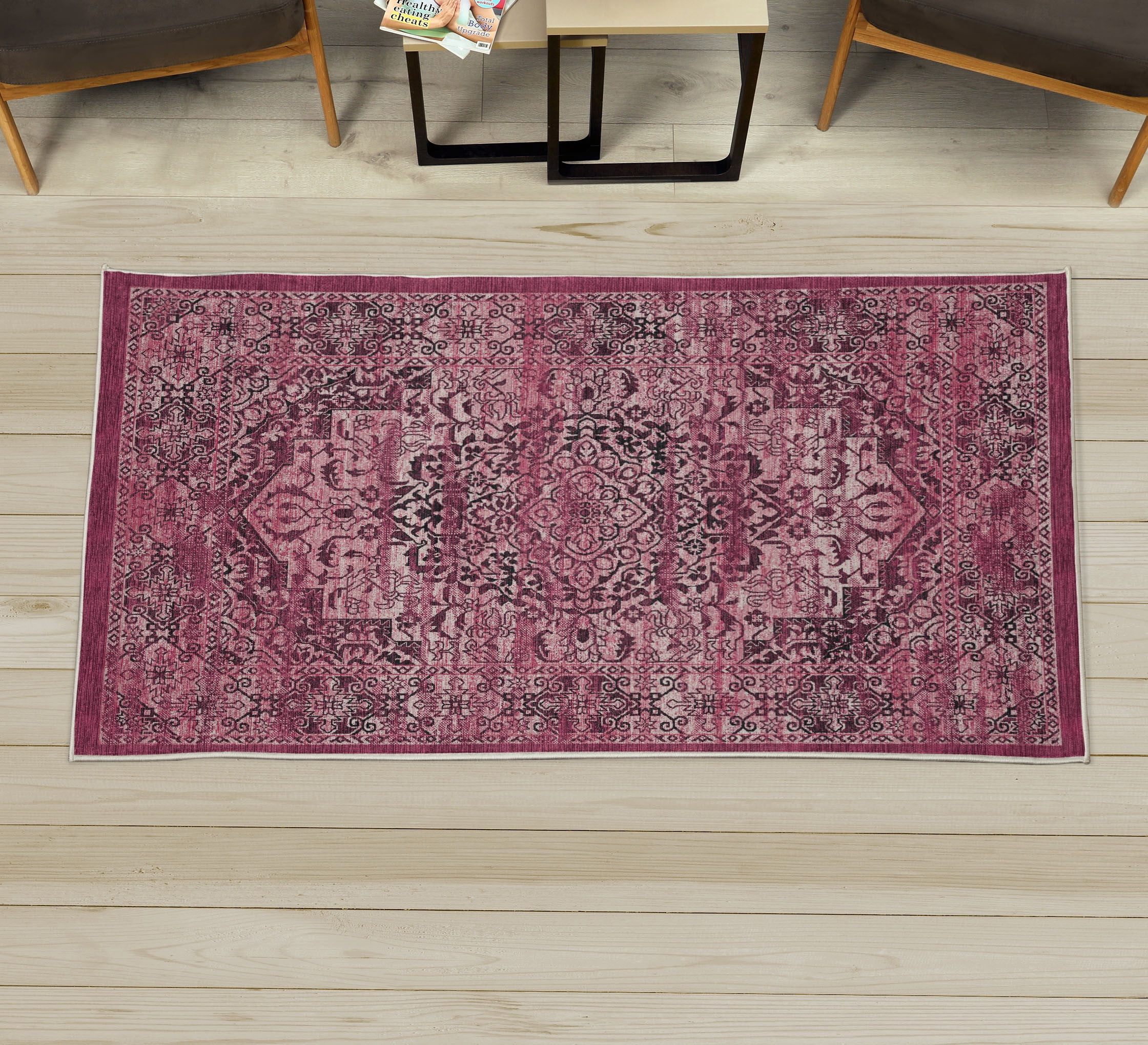 Victorian Decorative Rug, Floral Swirls Weathered Look Old Blooming ...