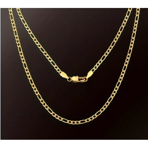 Prima Jewelries 18K Yellow Gold-Plated 24-Inches Figaro Italian Design 5mm Wide Heavy Solid Unisex Chain Link Necklace Gift