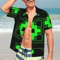 thumbnail image 3 of Lsque Geometry Dash Pattern Hawaiian Shirt for Men Unisex Summer Beach Casual Short Sleeve Cotton Linen Button Down Shirts-Medium, 3 of 6