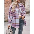thumbnail image 4 of Arvbitana Women's Short Plaid Print Jacket Lapel Button Shirt with Pockets Long Sleeve Shacket Autumn Winter Casual Outerwear S/M/L/XL, 4 of 7