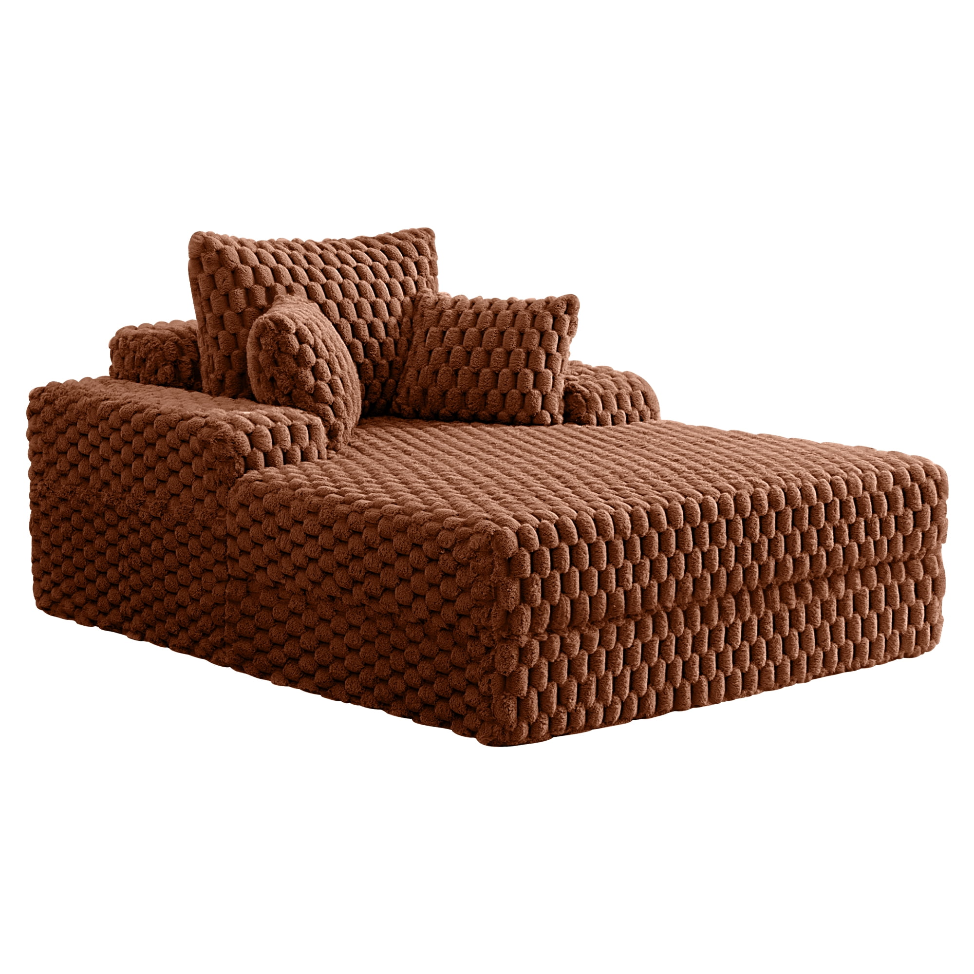 COOLHUT 46.7" W Oversized Floor Chaise Lounge Chair Sofa with Cup Holders, Cloud Plush Floor Sofa Bed Upholstered Deep Seat Sleeper Reading Chair Couch for Living Room, No Assembly, Pumpkin Brown