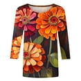 thumbnail image 5 of CYMMPU 3/4 Sleeve Blouses for Women Dressy Casual Tunic Tops Crew Neck Fall Trendy Shirts Spring Tops Flower Pattern Loose Fit Lightweight Basic Tees Multicolor XL, 5 of 5