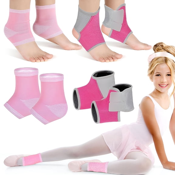 TELOLY 2 Pairs Kids Ankle Brace Set Foot Support Stabilizer Wraps Protector Guard Knitted Ankle Sleeve Sock Support Ankle Support Pink Ankle Brace for