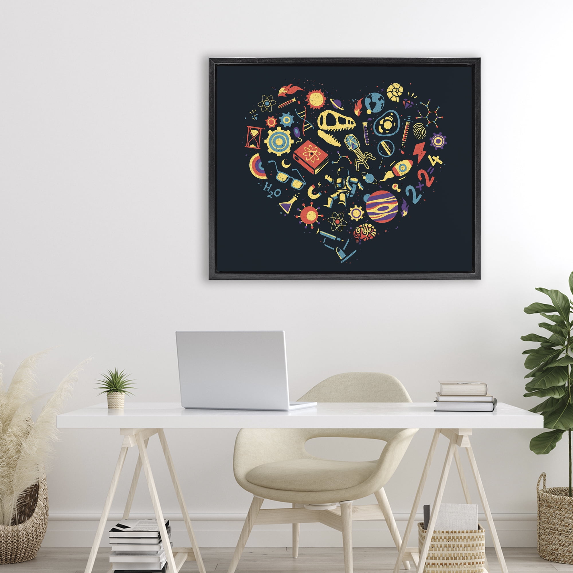 Stupell Industries Retro Science Heart Black Framed Floater Canvas Wall Art, design by Tobe Fonseca