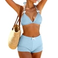 thumbnail image 2 of GEWSEY Women 2 Piece Bikini Shorts Set Y2k Halter String Triangle Bikini Top with Low Rise Swim Boyshorts Beachwear Blue for Size L, 2 of 9
