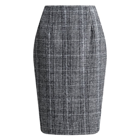 High Waist Pencil Skirt Blend Knee Length Bodycon Midi Skirt With Plaid Pattern For Fall And Winter Wear Skirt Black Xxl