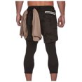 thumbnail image 5 of Hinvhai Compression Pants for Men, 2 in 1 Running Shorts Double Layer Quick ness Leggings Sport with Pocket Brown XXXL(XXXL), 5 of 8