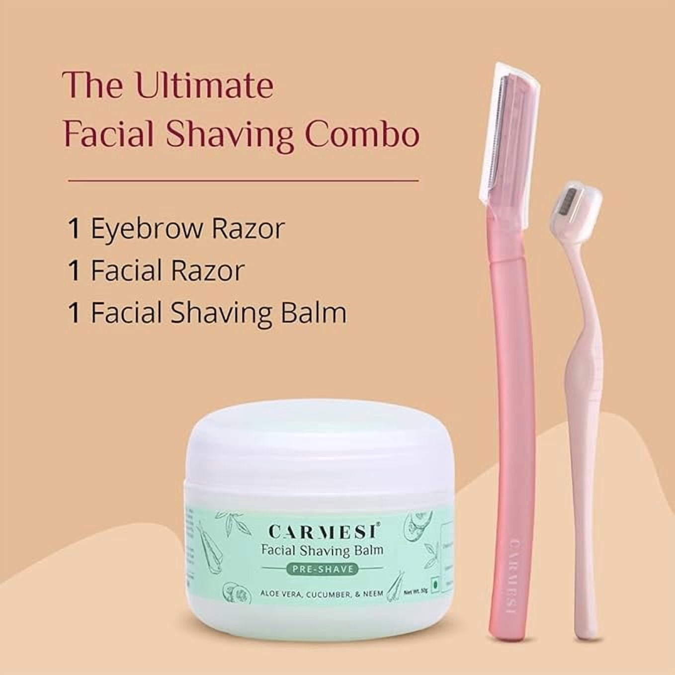 Carmesi Women's Face Hair Removal Combo | 1 Face Razor, 1 Eyebrow Razor, 1 Facial Shaving Balm