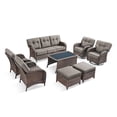 thumbnail image 2 of PARKWELL 8 Pieces Patio Furniture Set, Outdoor 9-Seat Wicker Conversation Sofa Set with Rattan Swivel Chairs, Ottoman, Coffee Table and 5" Thick Cushion for Porch Deck, Brown/Gray, 2 of 11