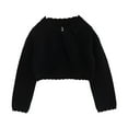 thumbnail image 2 of Girls' Long Sleeve Cardigan, Solid Color Open Front Knit Top with Lace Trim and Single Bow Detail, Lightweight Layer for Spring and Summer, Perfect for Party, School, and Casual Chic Outfits - Black, 2 of 9