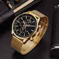 thumbnail image 3 of Reloj de pulsera analógico de cuarzo para hombre con banda de acero y caja de aleación (caja dorada, esfera negra), 3 of 7