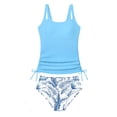 thumbnail image 2 of OOOUM Girls Swimsuits 2 Piece Side Drawstring Tankini Sets Ruched Quick Dry Stretchy Breathable Casual Bathing Suit Light Blue 11-12 Years, 2 of 4