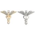 thumbnail image 1 of 26-27 Brooch Pins 2 Pieces Medical Jewelry Gift For Doctor/nurse/medical Student Rod Of Asclepius Emergency Crystal Brooch Silver Gold Color (wing Bro, 1 of 5