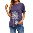 thumbnail image 2 of TWZH Women Dandelion Graphic Printed Crew Neck T-Shirt Casual Loose Tees Tops, 2 of 6